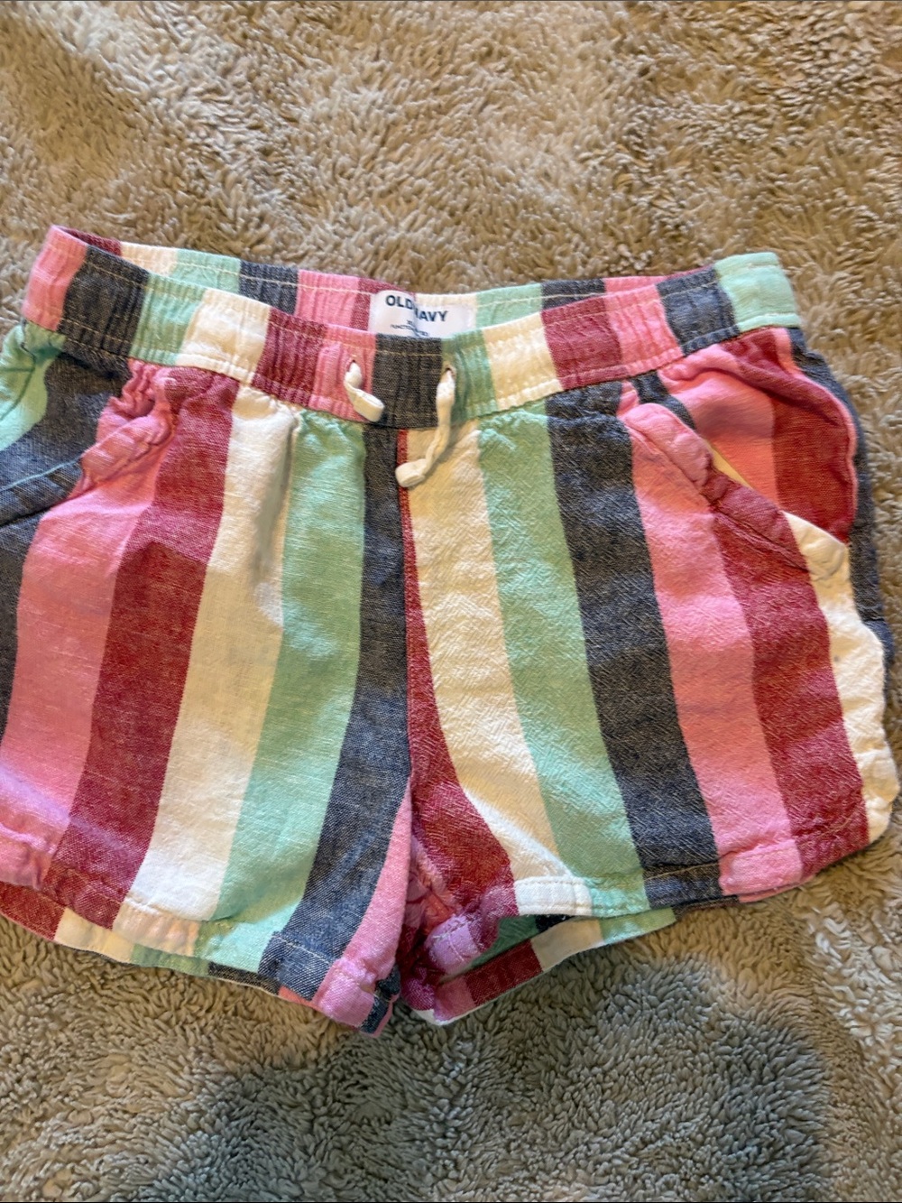 Old Navy Pink, Red, Mint, White and Gray Striped Linen-Blend Shorts